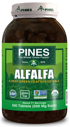 Pines Organic Alfalfa 500mg 500 Tablets (06/2029)