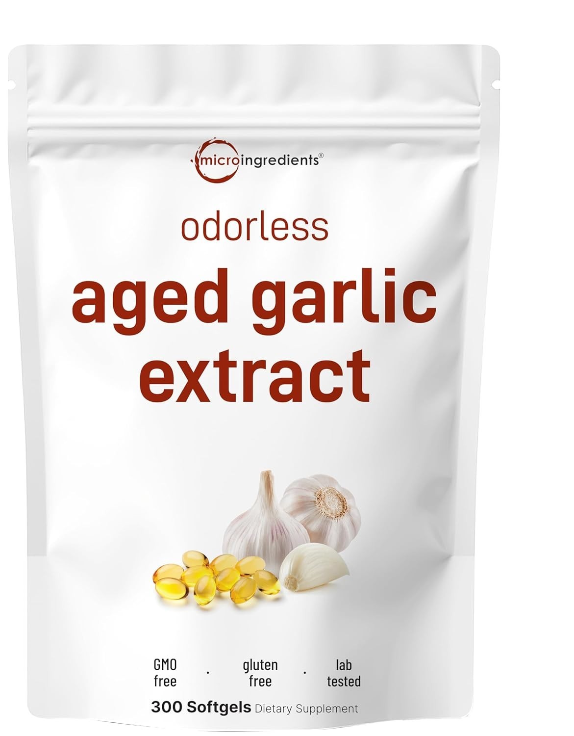 Odorless Garlic 7500mg Per Servings, 300 Softgels | 2 Years Aged Garlic Extra…