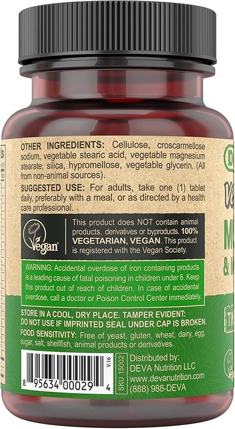 Deva Vegan Multivitamin & Mineral Supplement Tiny Tablets Easy Swallow 90 Count