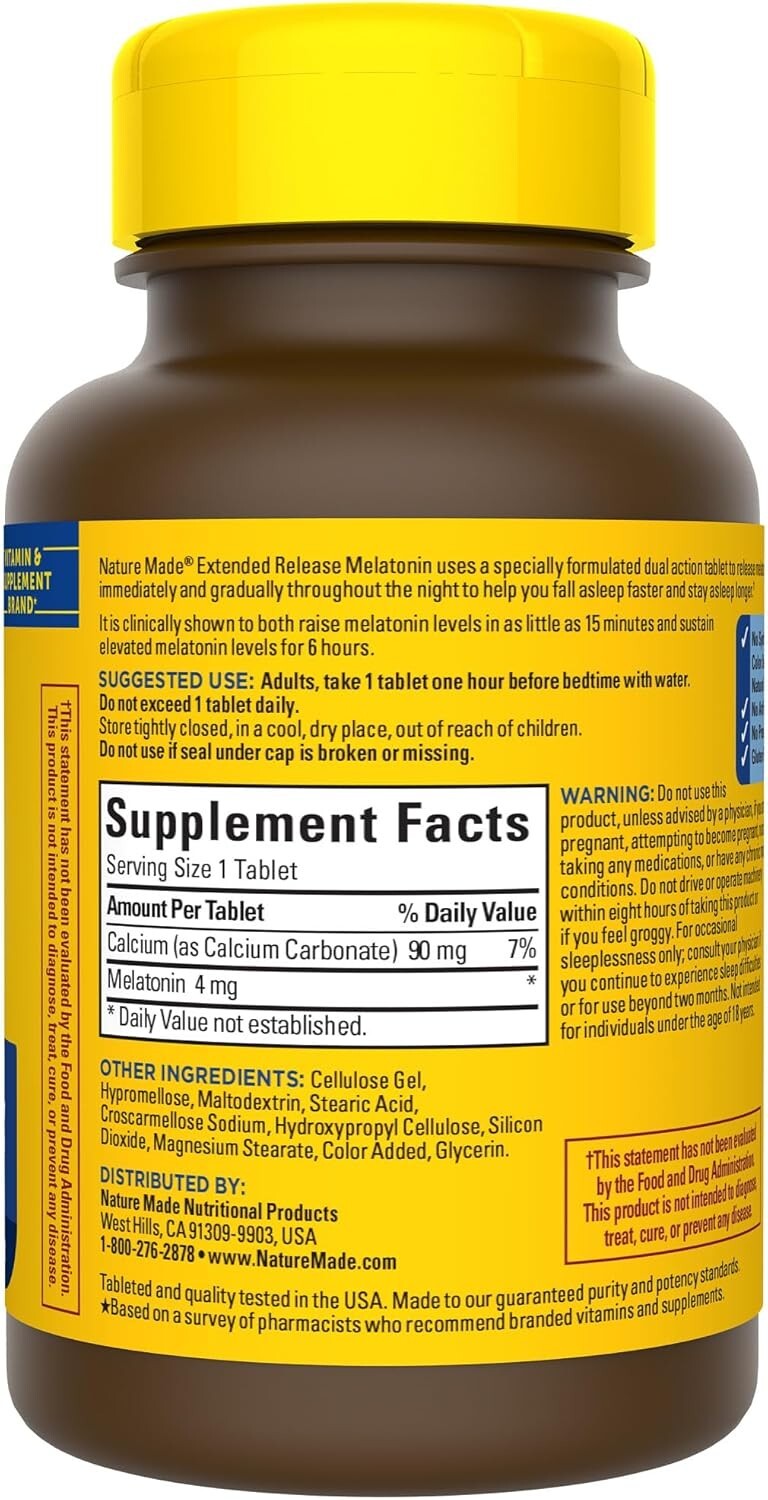 Nature Made Melatonin 4mg Tablets Drug Free Sleep Aid Supplements. 90 Tablets