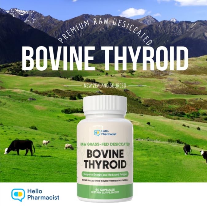 Raw Desiccated Bovine Thyroid 300mg Per Capsule – Energy 60 Count (Pack of 1)