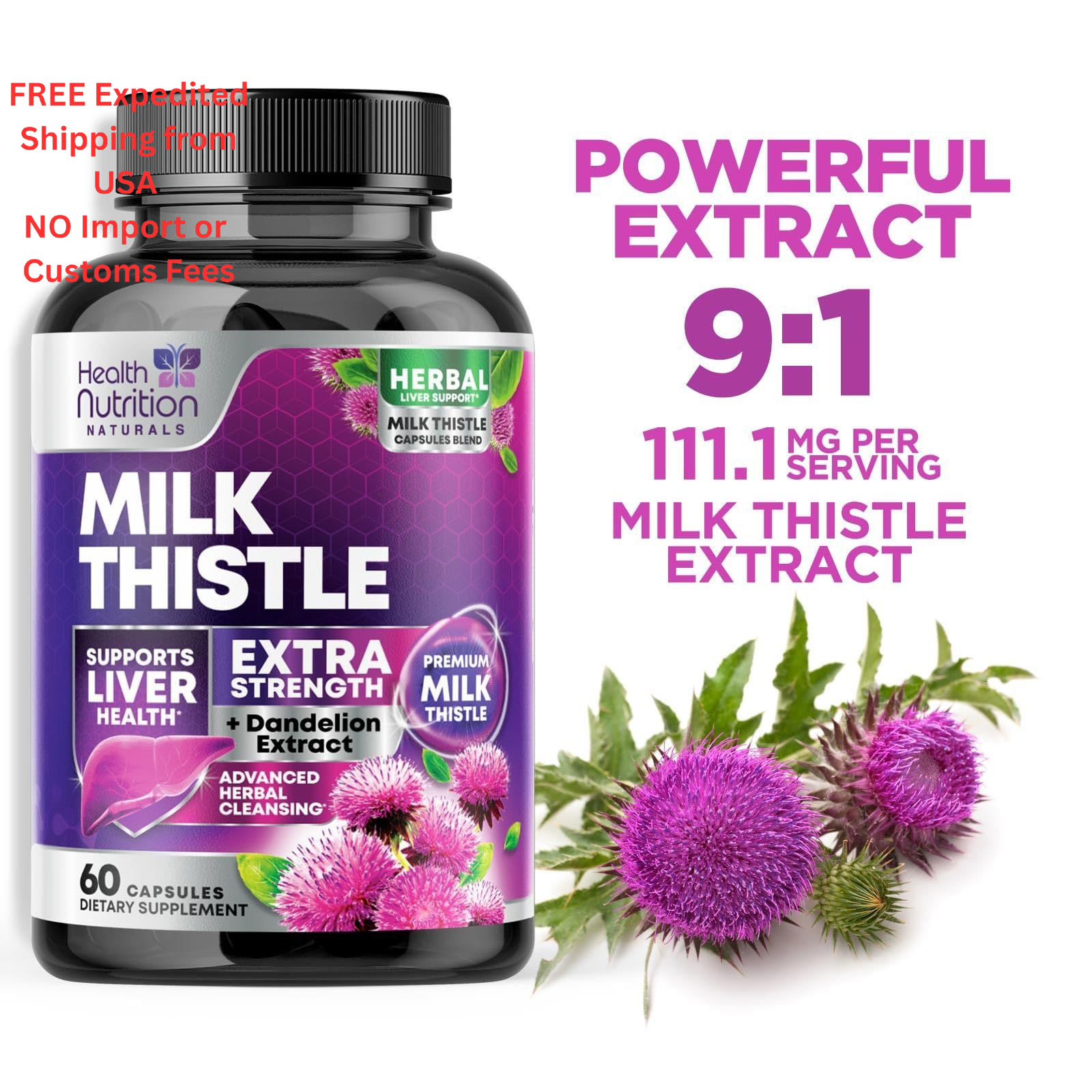 Milk Thistle Supplement – Advanced Liver Cleanse Detox & 60 Count (Pack of 1)