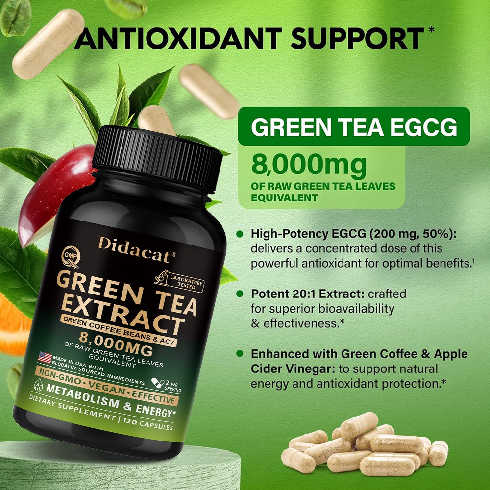 Green Tea Extract Capsules Coffee Beans Acv 8000mg Metabolism Energy 120 Pills