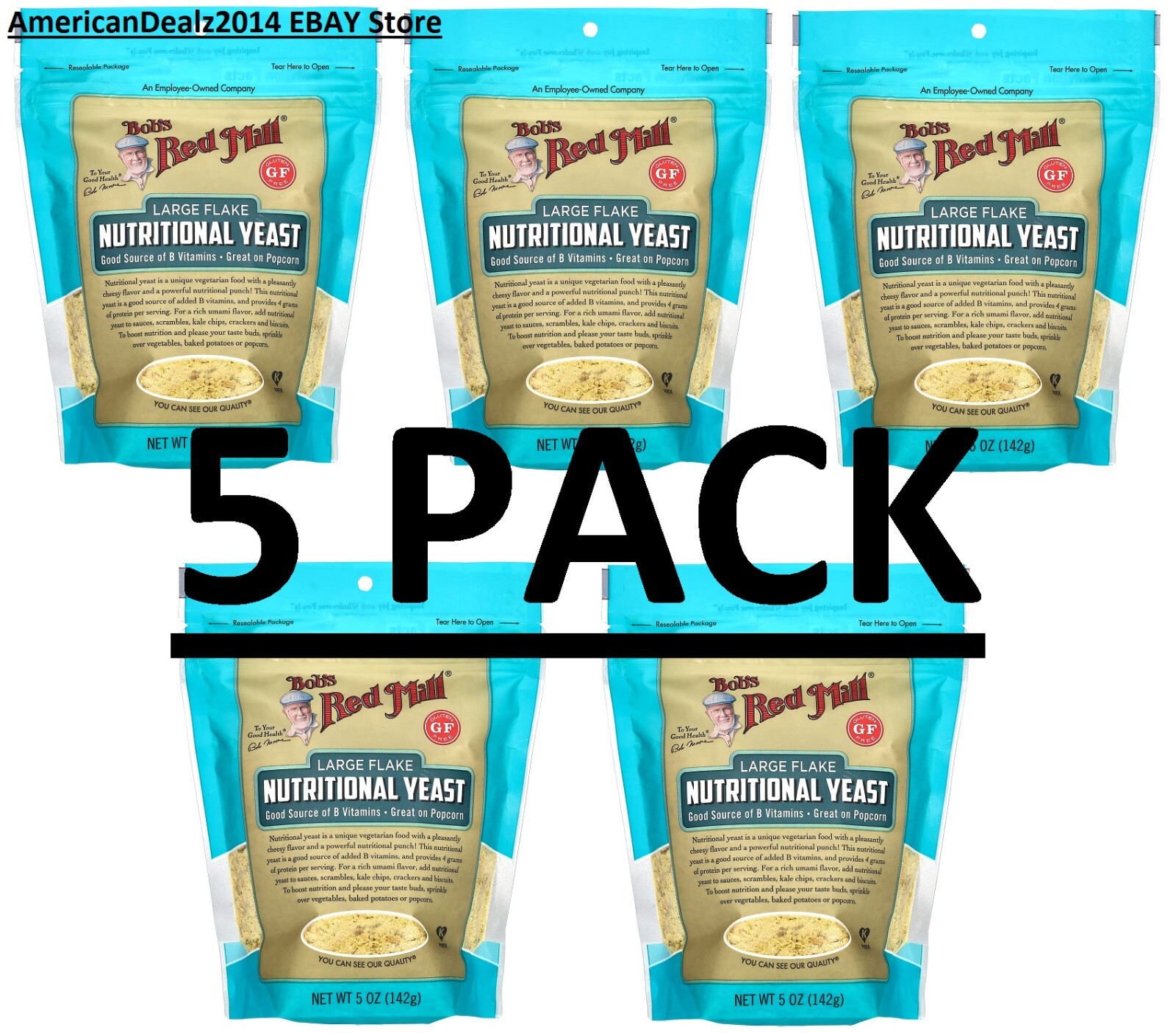 5 PACK – Bob’s Red Mill Large Flake Nutritional Yeast 5 oz (Total 25 oz) FRESH