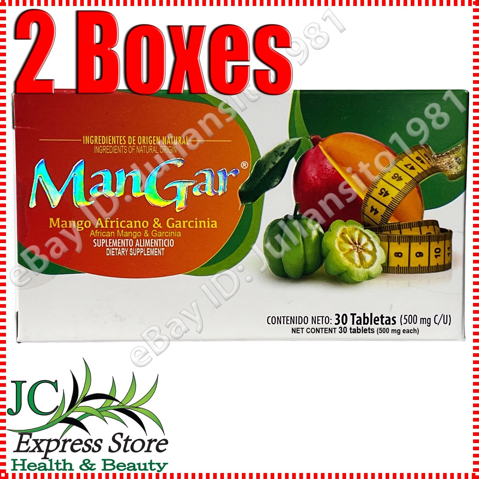 2 BOXES MANGAR 60 TABLETAS 500 MG MANGO AFRICANO & GARCINIA GAMBOGIA