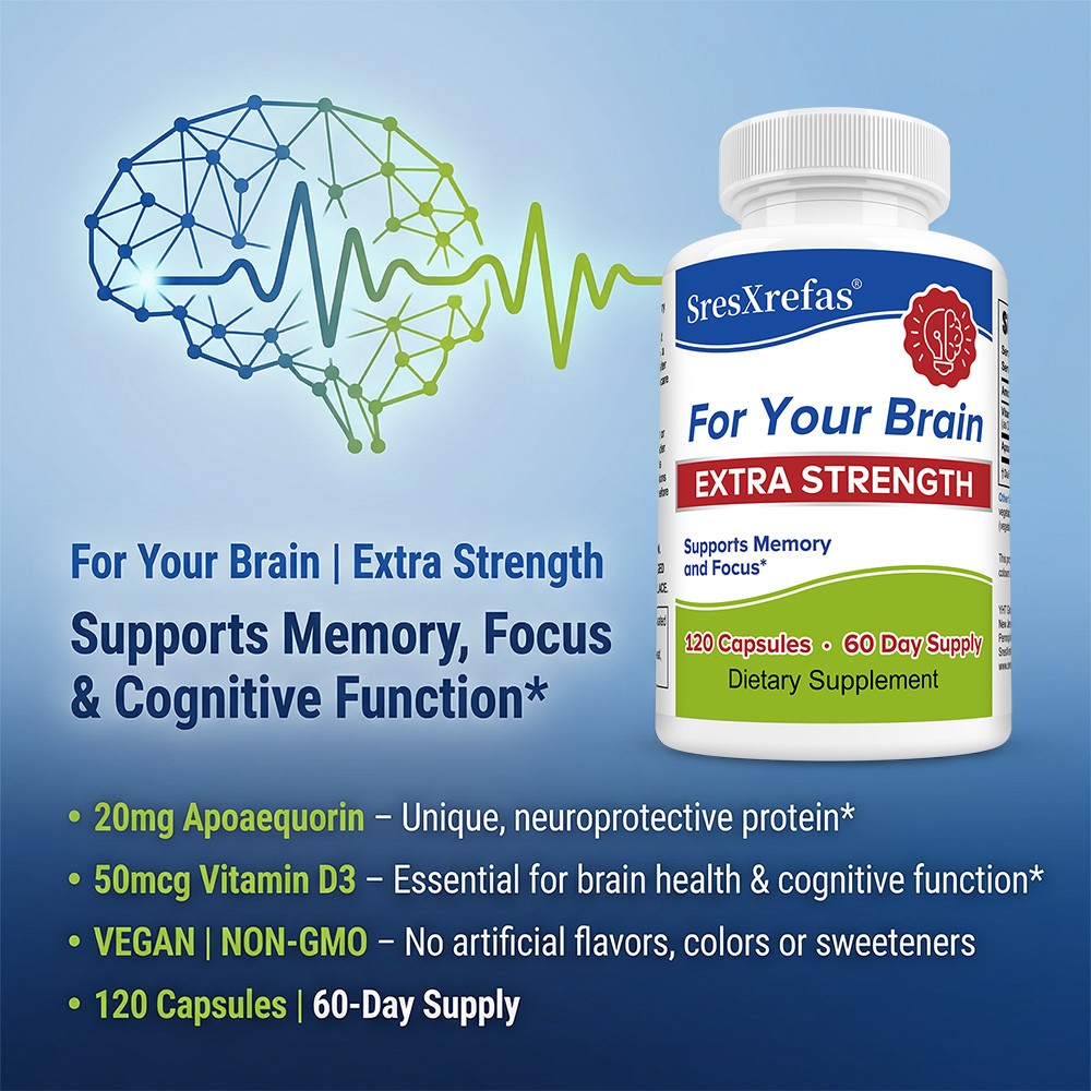 Brain Support Capsules-20mg Apoaequorin + Vitamin D3 for Memory&Focus 30~120Caps
