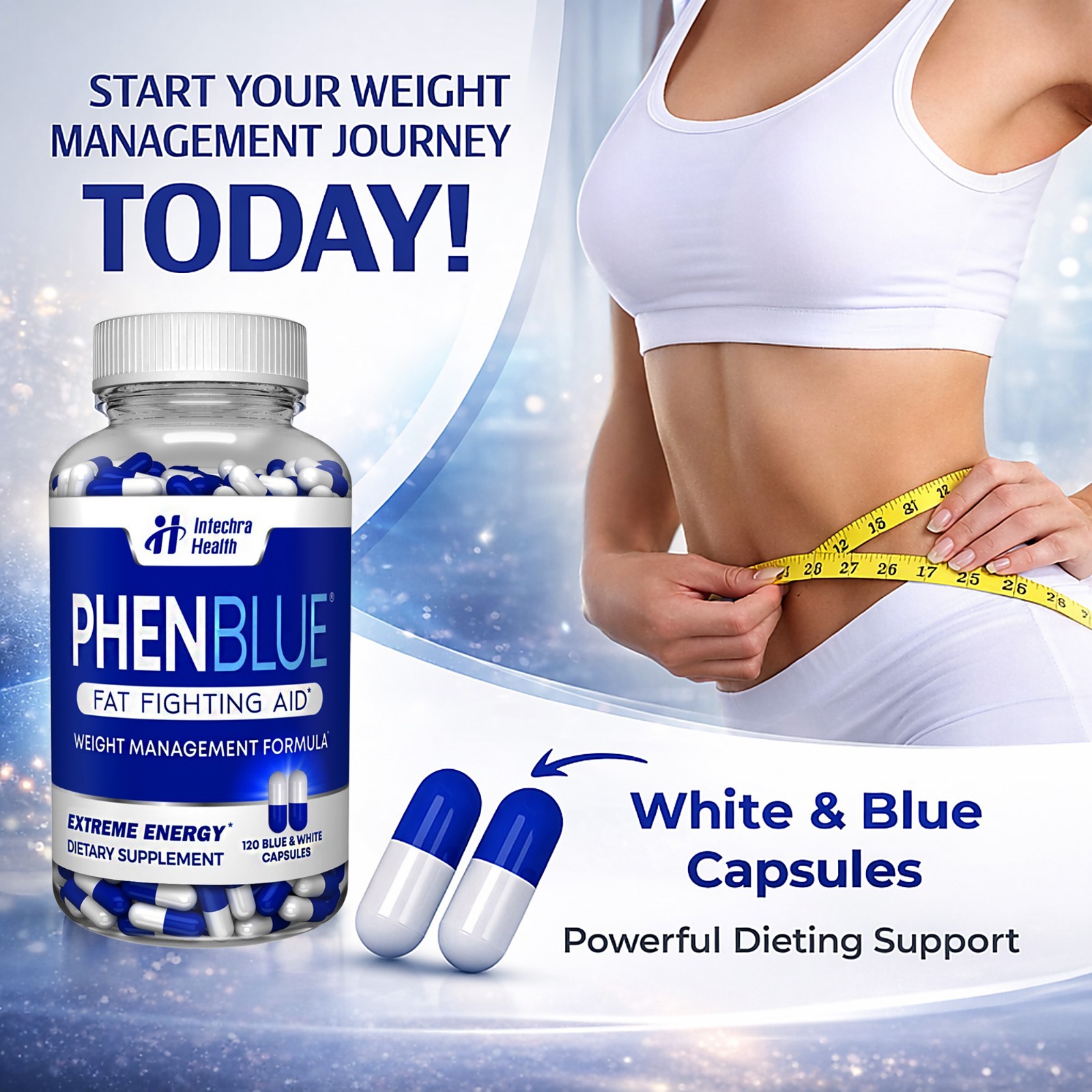 PHEN-BLUE Fat Fighting Formula with ThermoBurn Ultra Energy 120 Capsules
