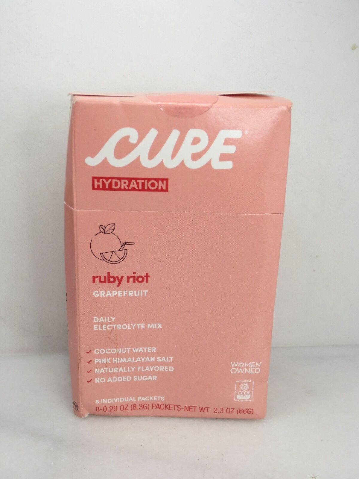 CURE HYDRATION RUBY RIOT GRAPEFRUIT DAILY ELECTROLYTE MIX 8 PACKETS BOXED 2PCS