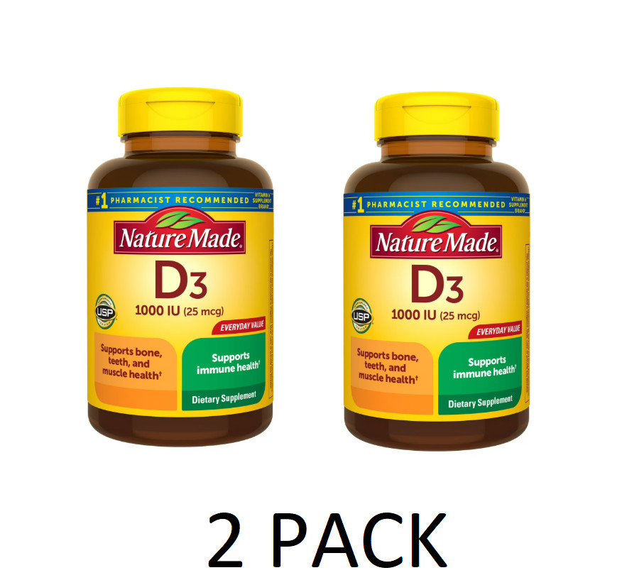 2 PACK Nature Made Vitamin D3 1000 IU Tablets, Vitamin D, Dietary Supplement