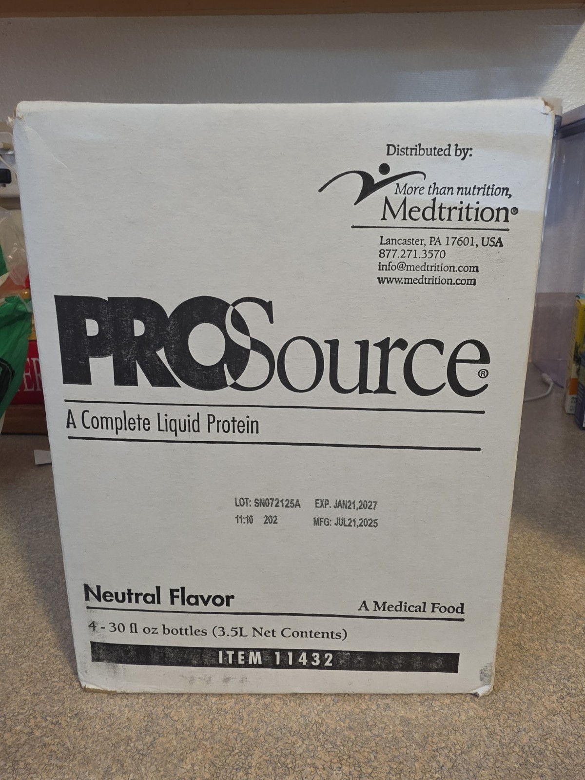 Medtrition ProSource Oral Supplement Neutral 30oz 10gm Protein 100 cal 07/2027