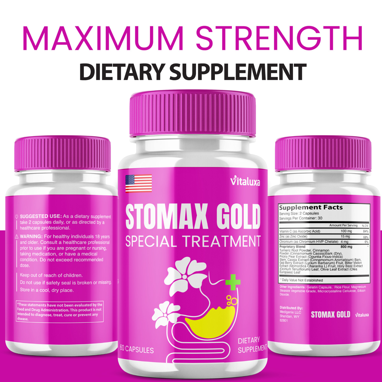 (5 Pack) Stomax Gold Probiotic Gut Health Enhance Formula (300 Capsules)
