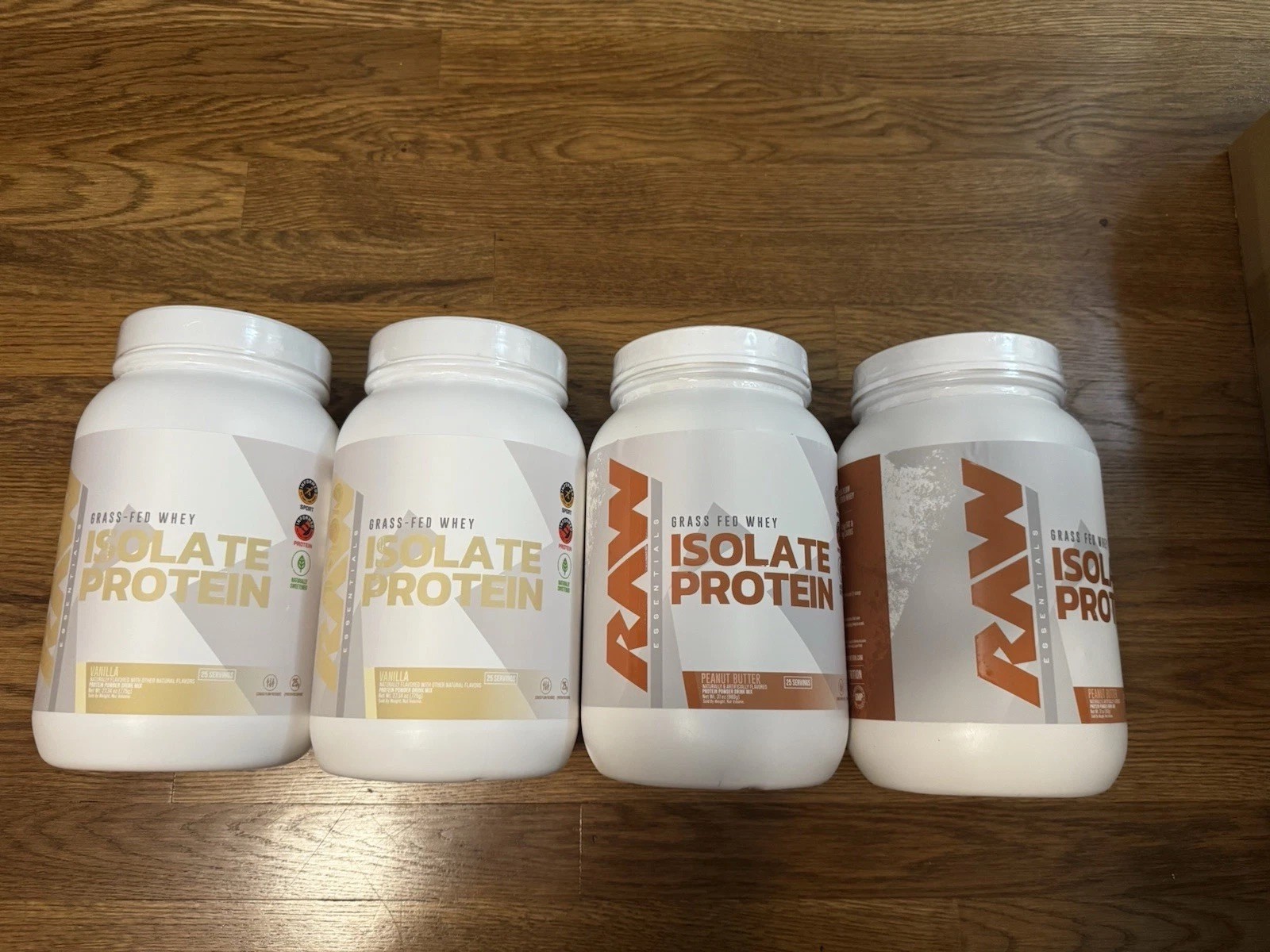 4 RAW Nutrition Grass Fed Whey Isolate Protein 2 Vanilla 2 Peanut Butter SEALED