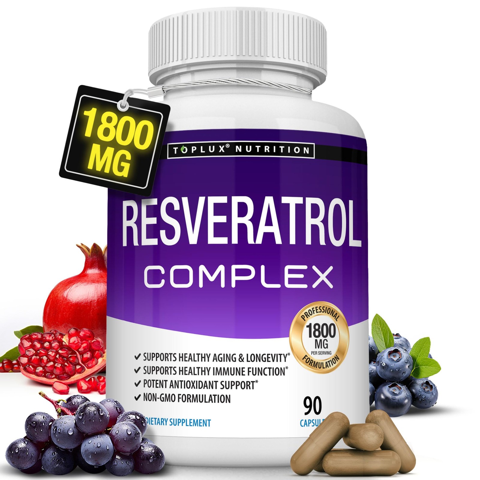 Resveratrol Supplement 1800 mg Antioxidant Complex Highly Potent Natural Tra…
