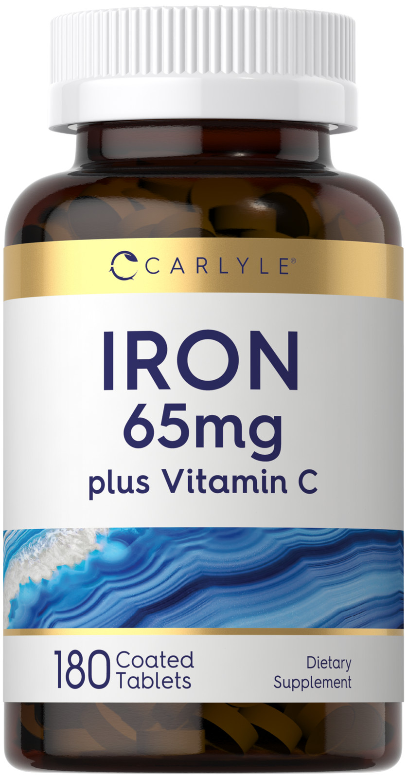 Iron Supplement 65mg with Vitamin C | 180 Coated Tablets | by Carlyle
