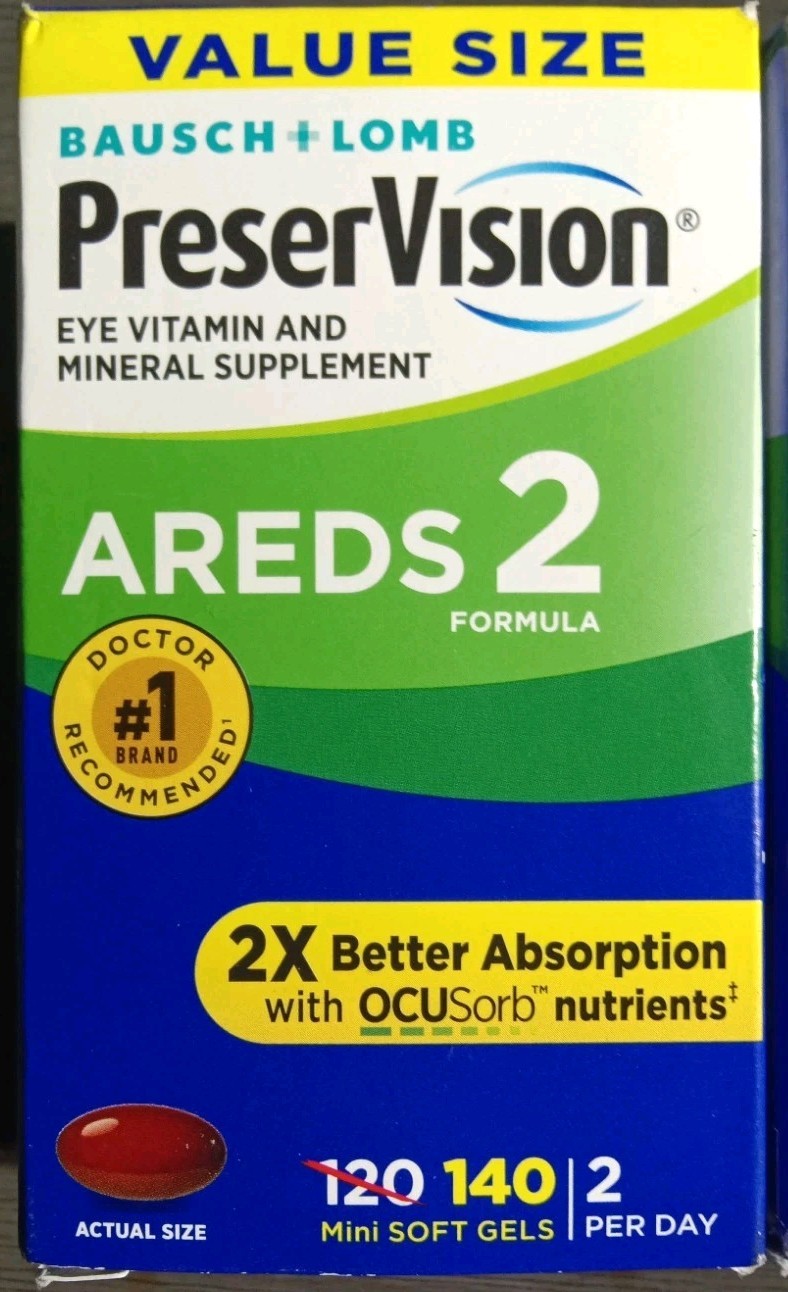 2 BAUSCH + LOMB PRESERVISION EYE VITAMIN AREDS 2 FORMULA 140 X2 280 SOFT GELS!!!