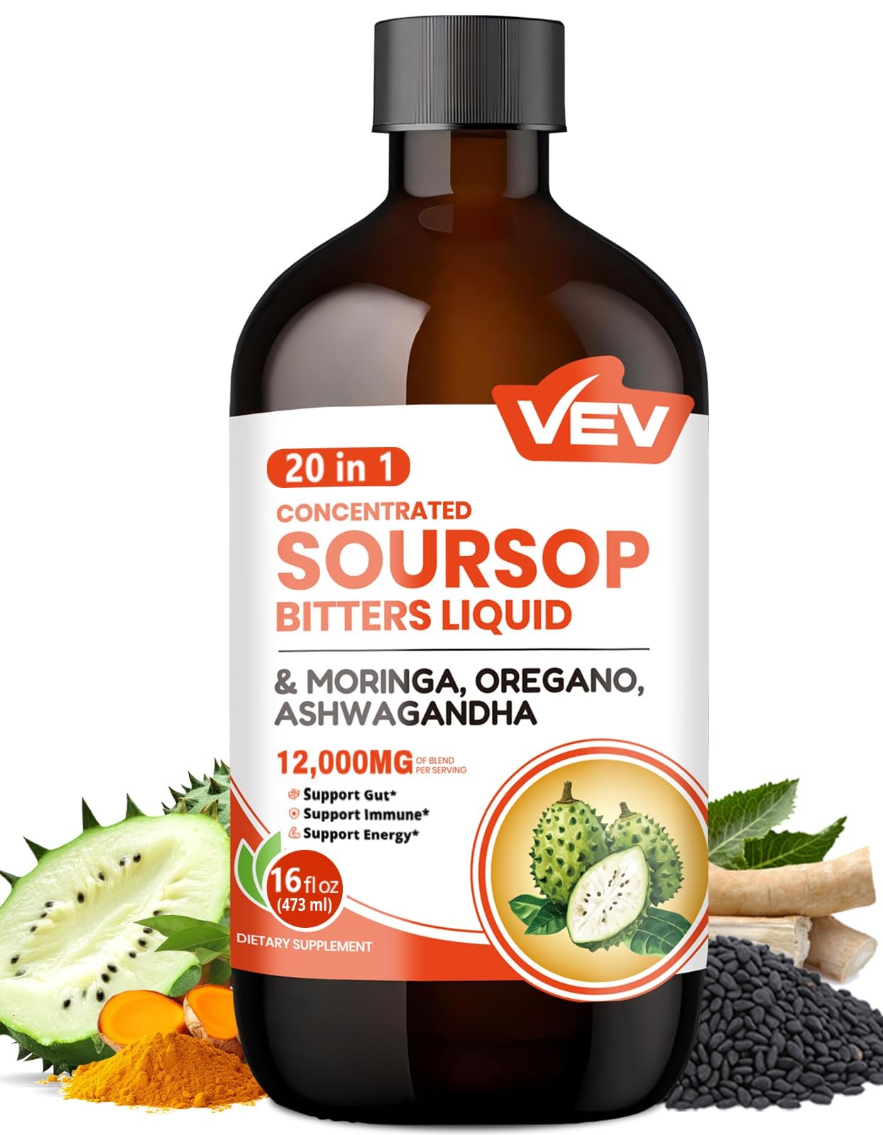 VEV Soursop Bitters Liquid with Graviola Extract – 20 in 1 Herbal Blend with …