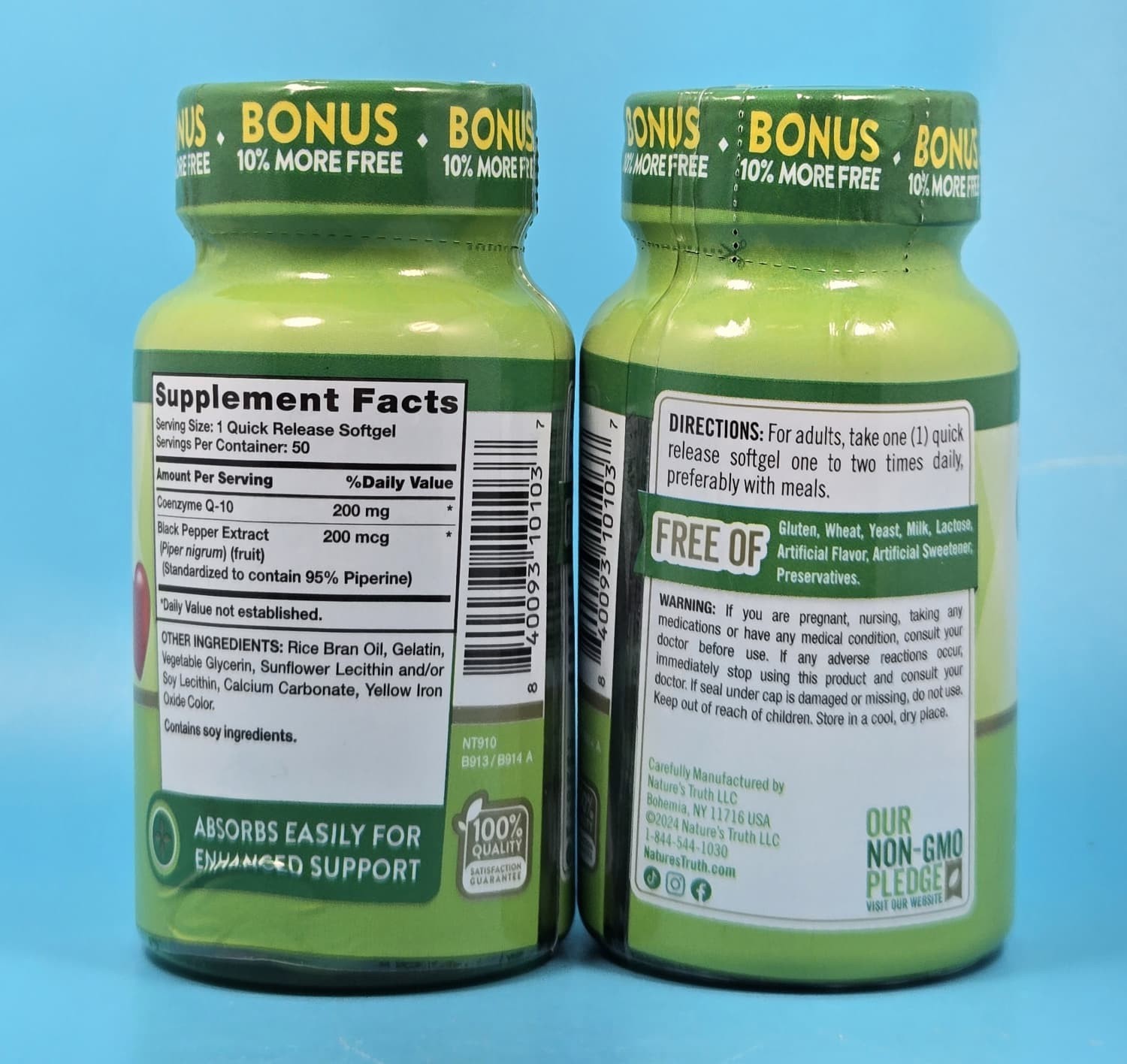 Lot Of 2 Nature’s Truth CoQ10 200mg Black Pepper Extract 50 Softgels Exp 02/28+