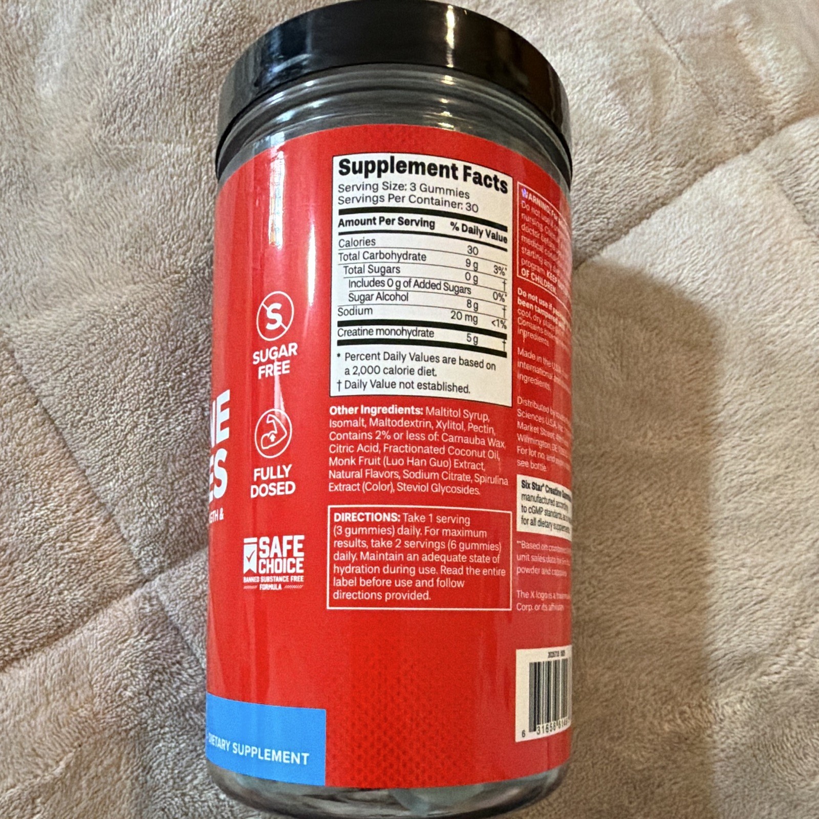 Six Star Creatine Gummies Sugar-Free Blue Raspberry 5g 90 Ct