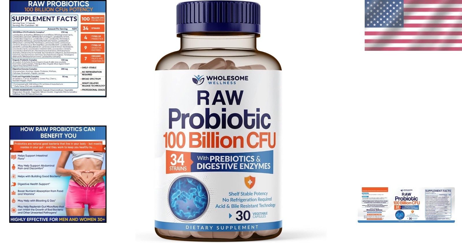 Shelf Stable Organic Probiotics – 100 Billion CFU for Optimal Health Support
