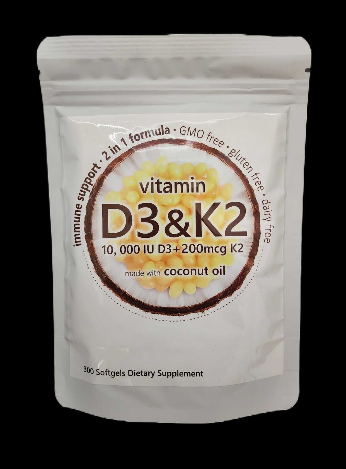 Vitamin D3 10000 iu Plus K2 MK-7 200 mcg 300 Virgin Coconut Oil Softge LOT NEW
