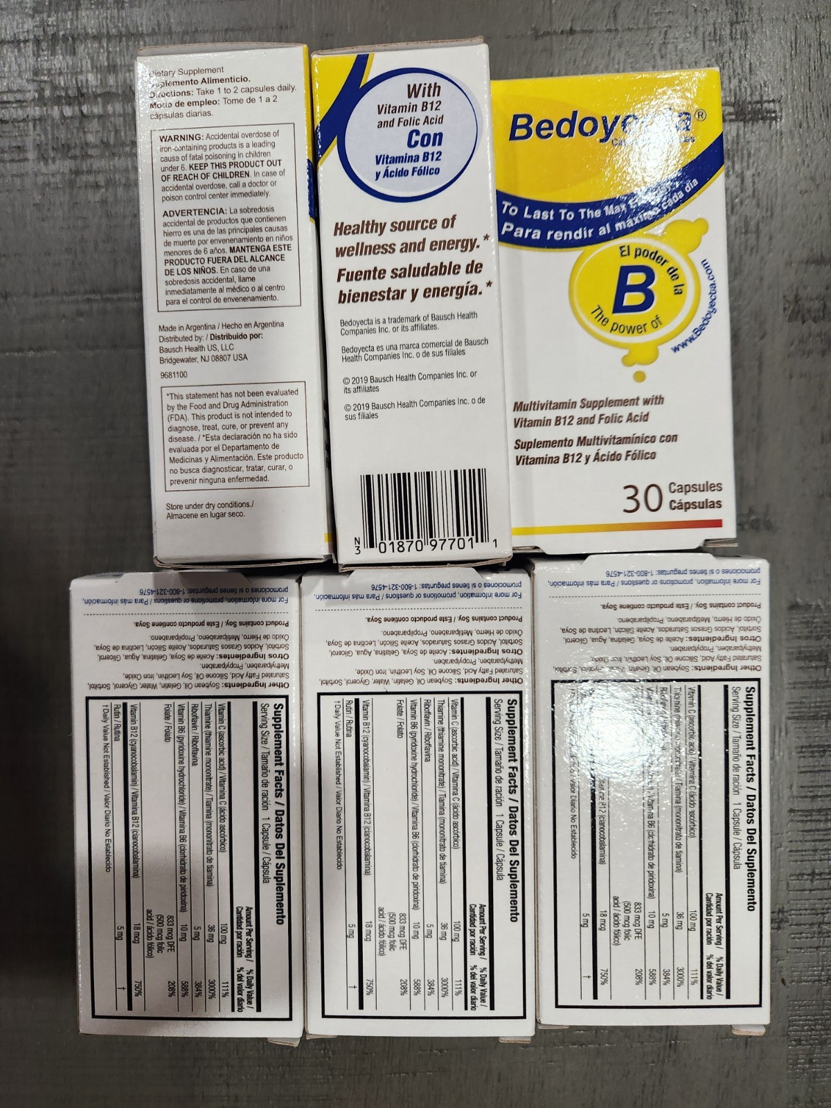 6 BED0YECTA 30 CAPSULES EA.MULTIVITAMIN SUPPLEMENT WITH VITAMIN B12 & FOLIC ACID
