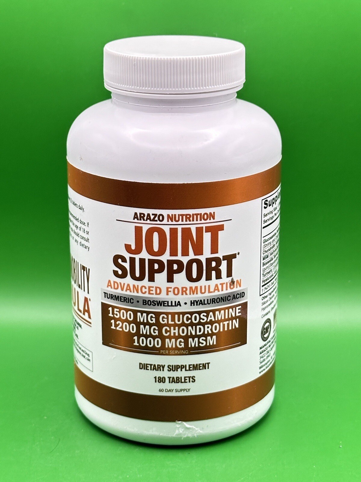 Arazo Nutrition Joint Support Glucosamine Chondroitin MSM 180 Tablets Exp 8/26