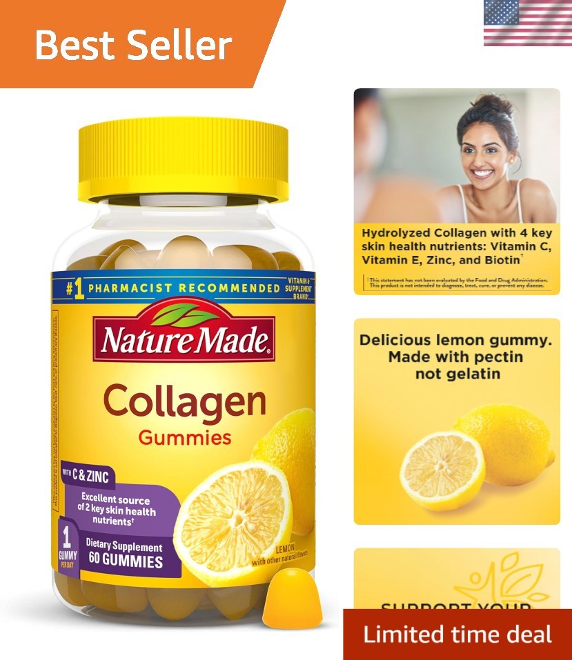 Collagen Gummies with Vitamin C, Zinc, Biotin, Hydrolyzed Collagen Peptides f…