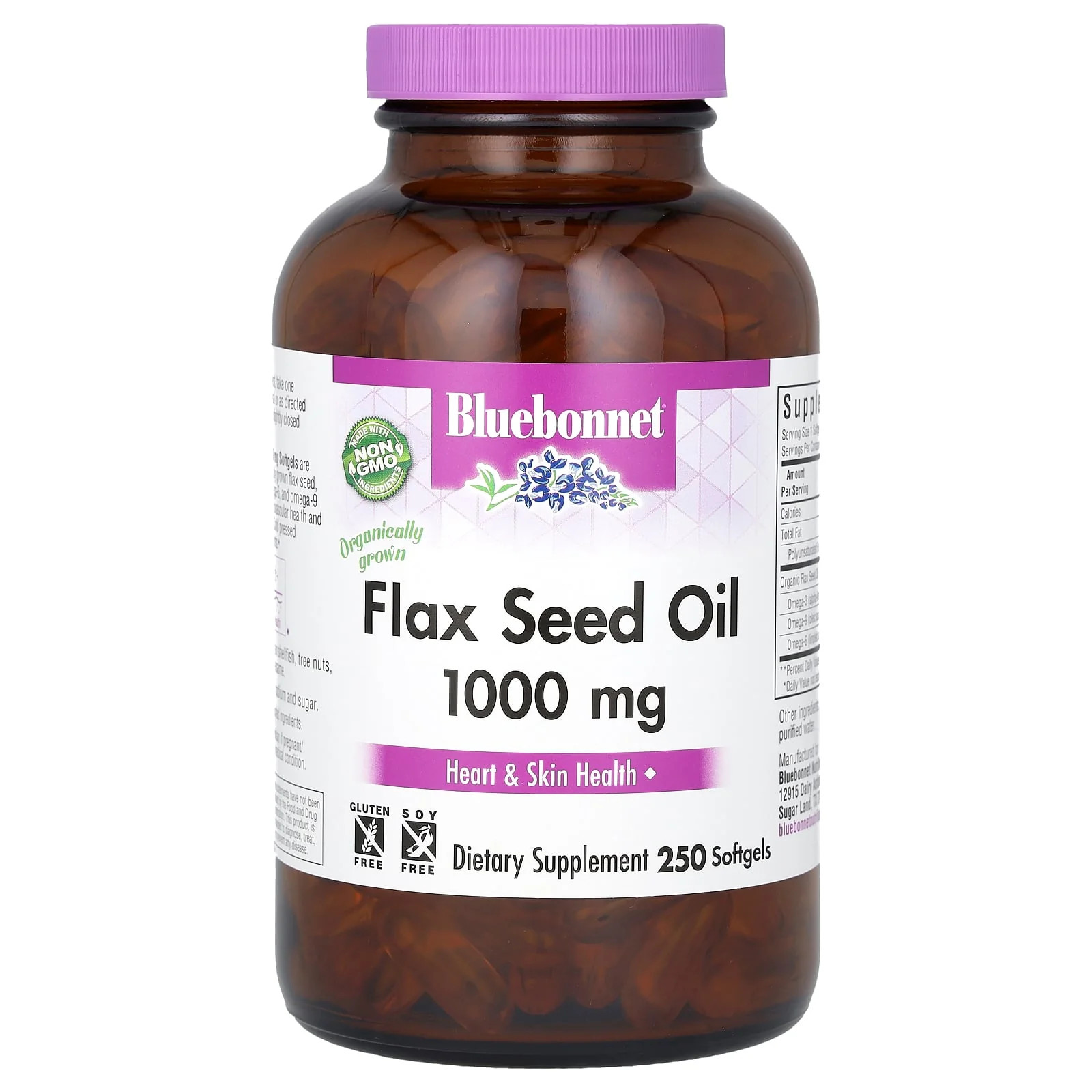 2 X Bluebonnet Nutrition, Organic Flax Seed Oil, 1,000 mg, 250 Softgels