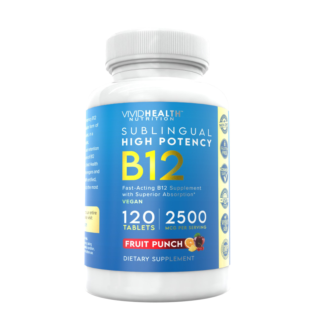 Sublingual B12 Energy Boosting Vegan B-12, 120 Fast Dissolve Fruit Punch Tablets