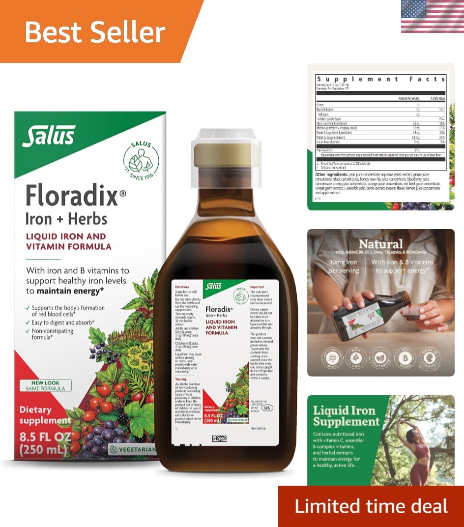 Iron & Herbs Liquid Iron Supplement with Vitamin C & B Complex – 8.5 fl oz