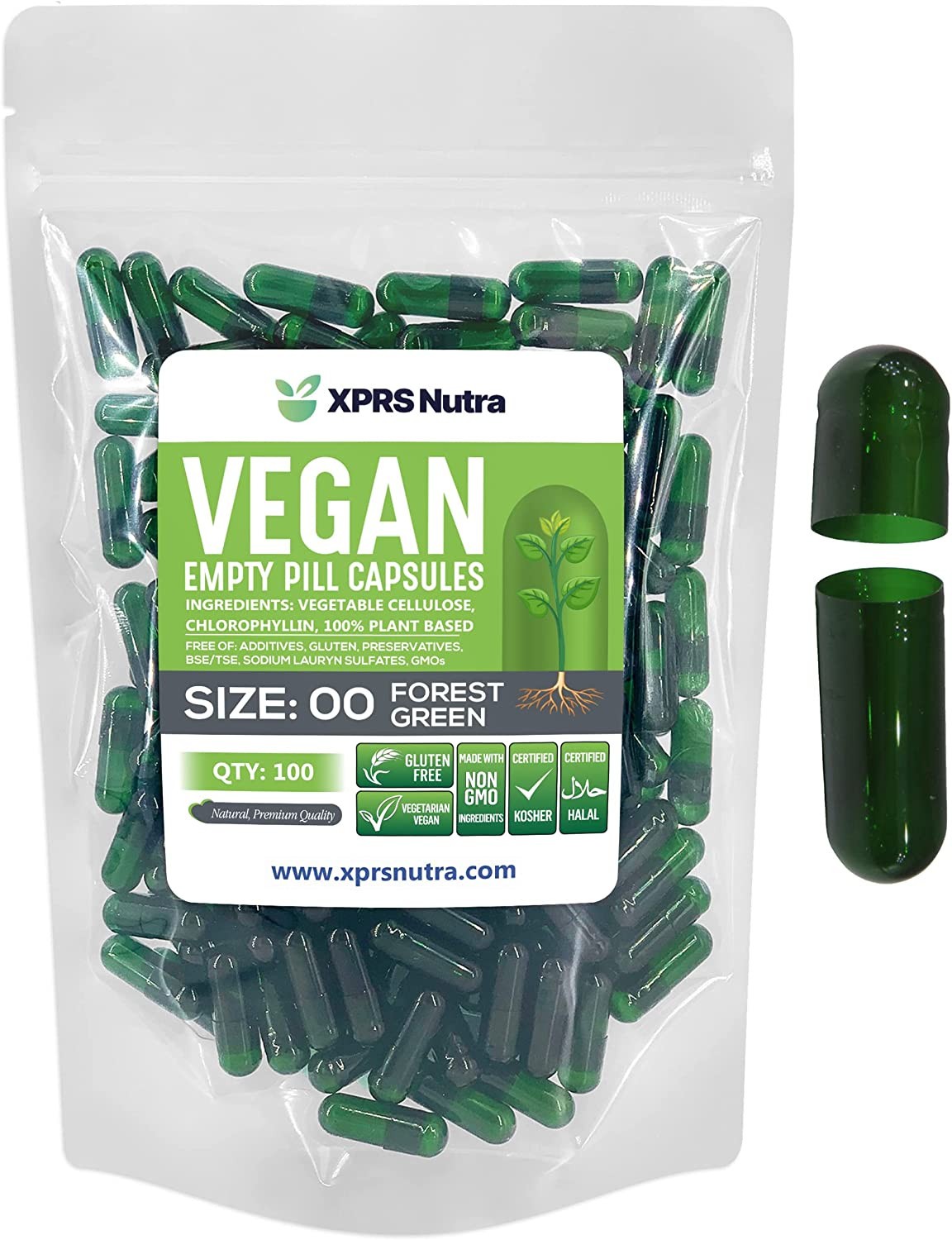 Size 00 Forest Green Empty Vegan Capsules Vegetarian Veggie Kosher Pills Caps