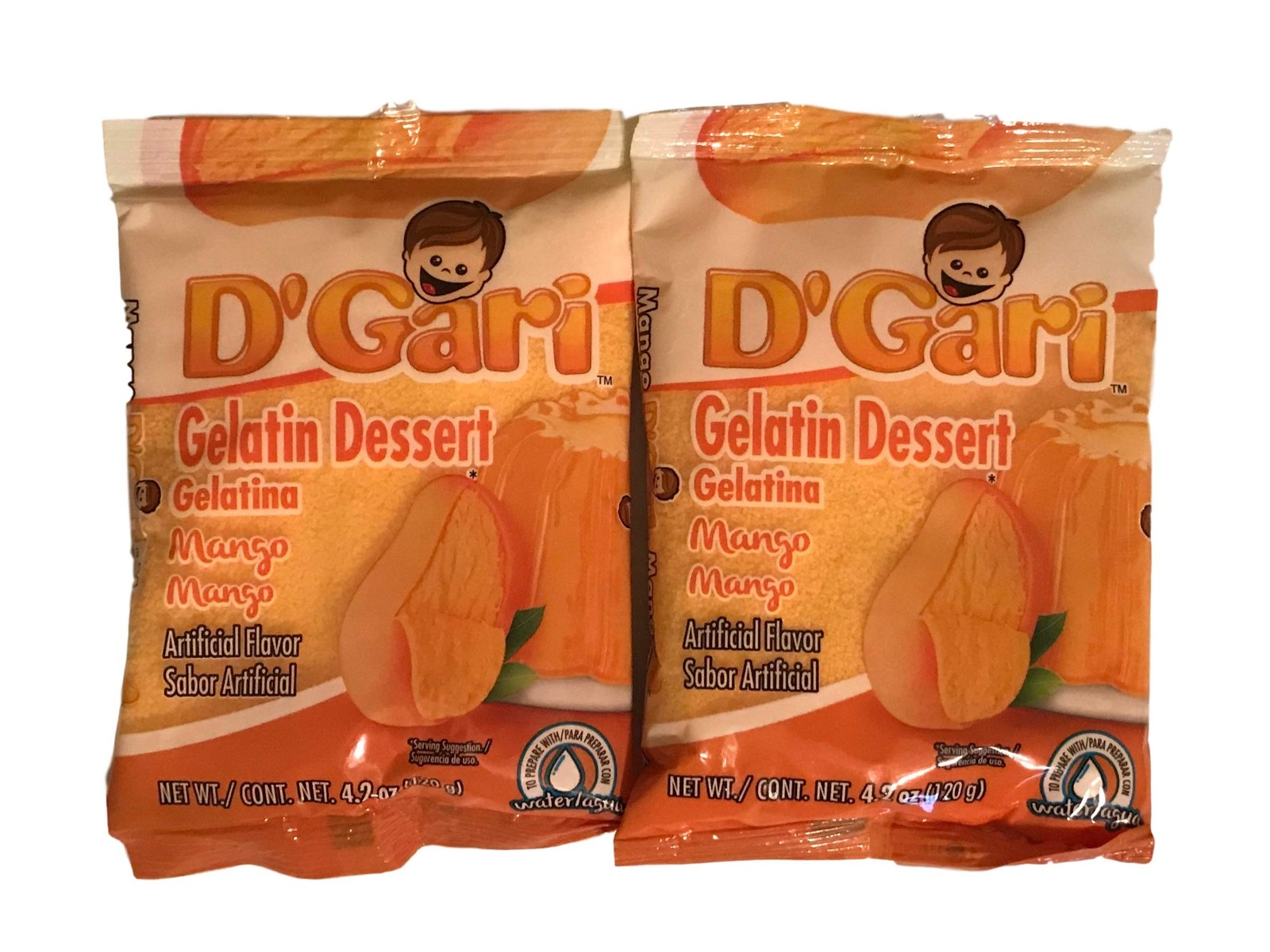 D Gari Pack of 2 Mango Gelatin 4.2oz, Prepare with Water, Quick Snacks, Mango…