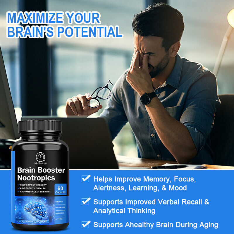 180PCSBrain Booster Nootropic Supplement Improve Memory & Focus,Cognitive Health