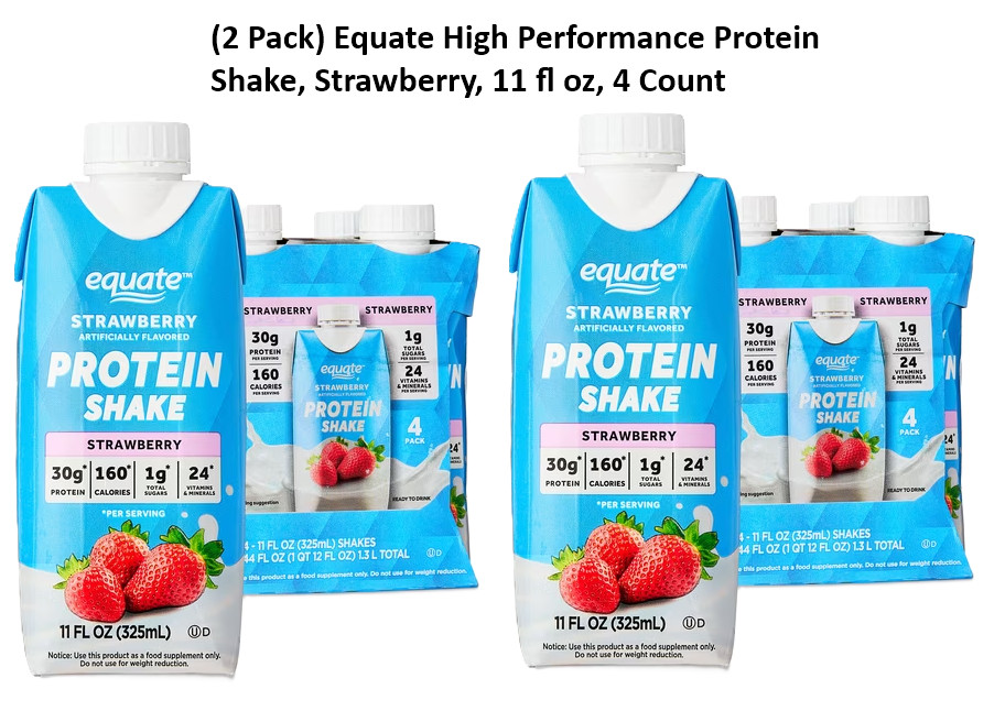 (2 Pack) Equate High Performance Protein Shake, Strawberry, 11 fl oz, 12 Ct