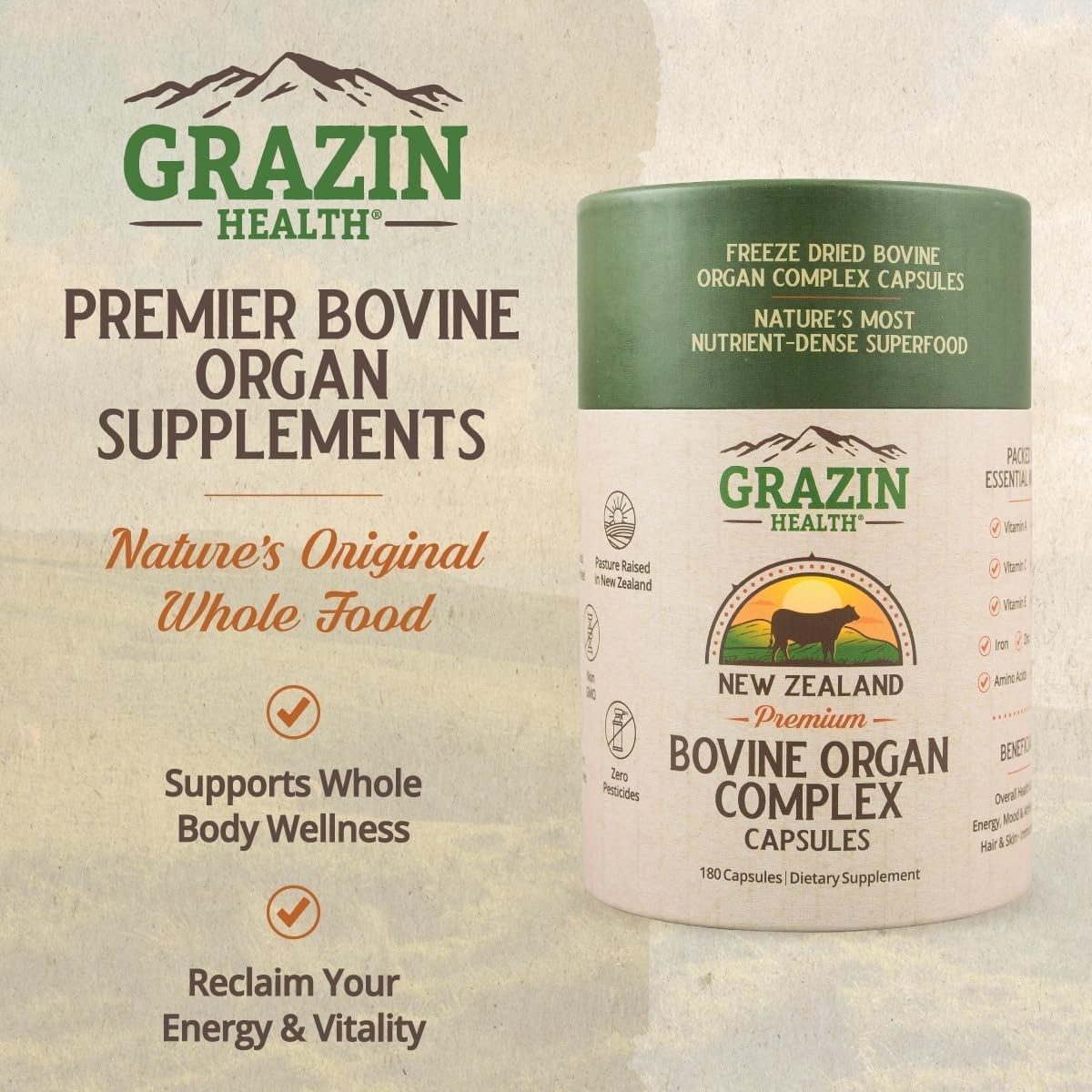 Grass Fed Bovine Organ Complex: Liver, Spleen, Kidney, Heart, Pancreas