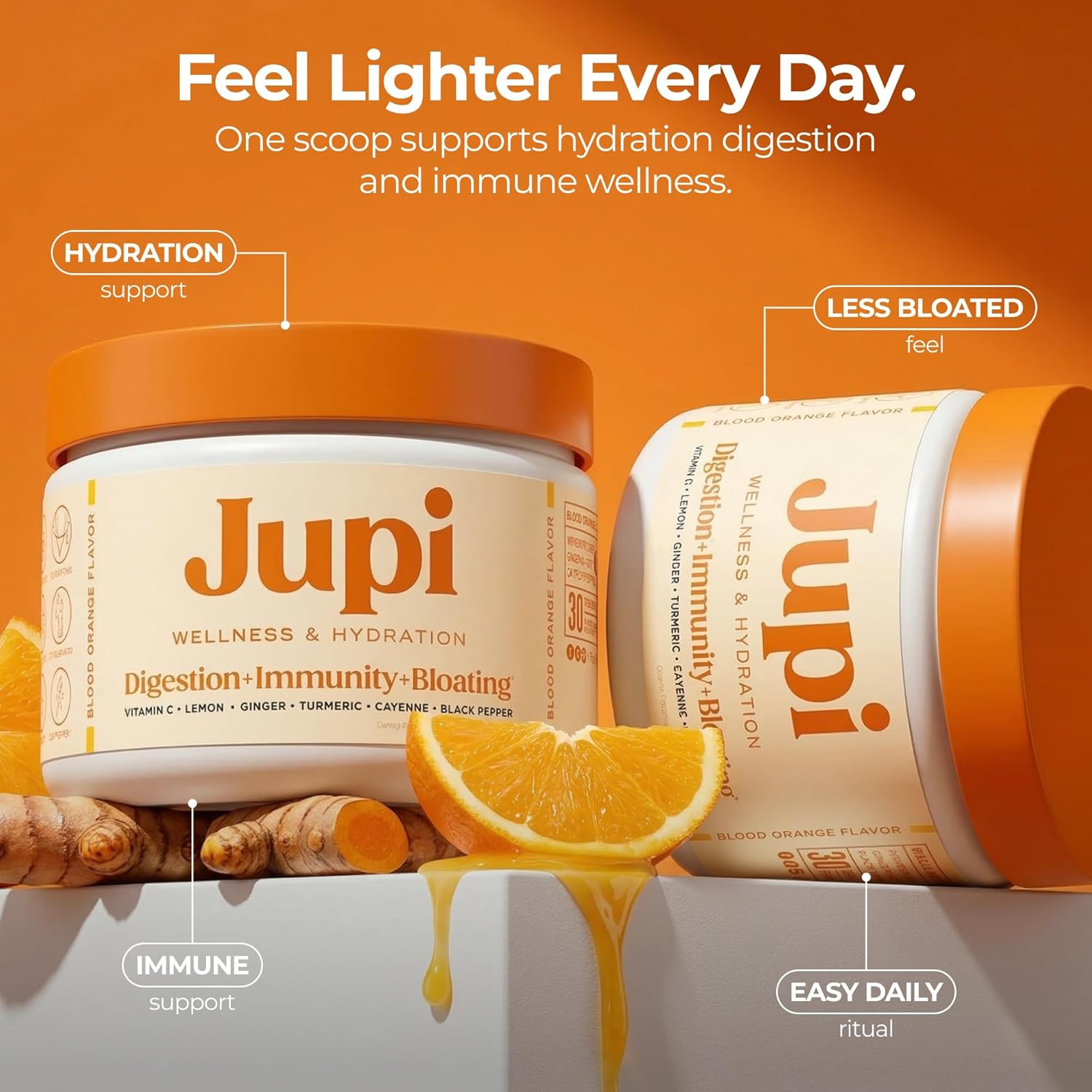 Jupi Hydration & Wellness Powder – Turmeric & Ginger shots, Vitamin C Supplement