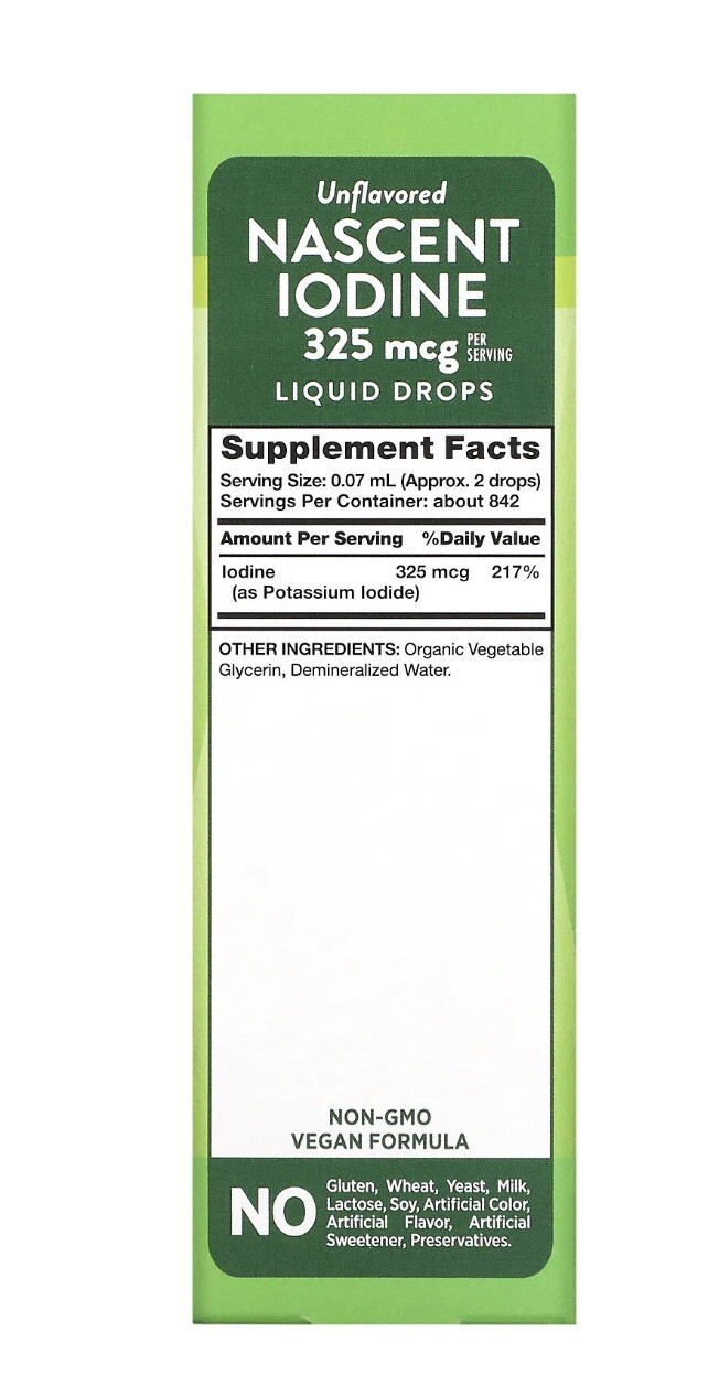 Vitamins, Nascent Iodine, Liquid Drops, Unflavored, 325 mcg, 2 fl oz SEE PHOTOS!
