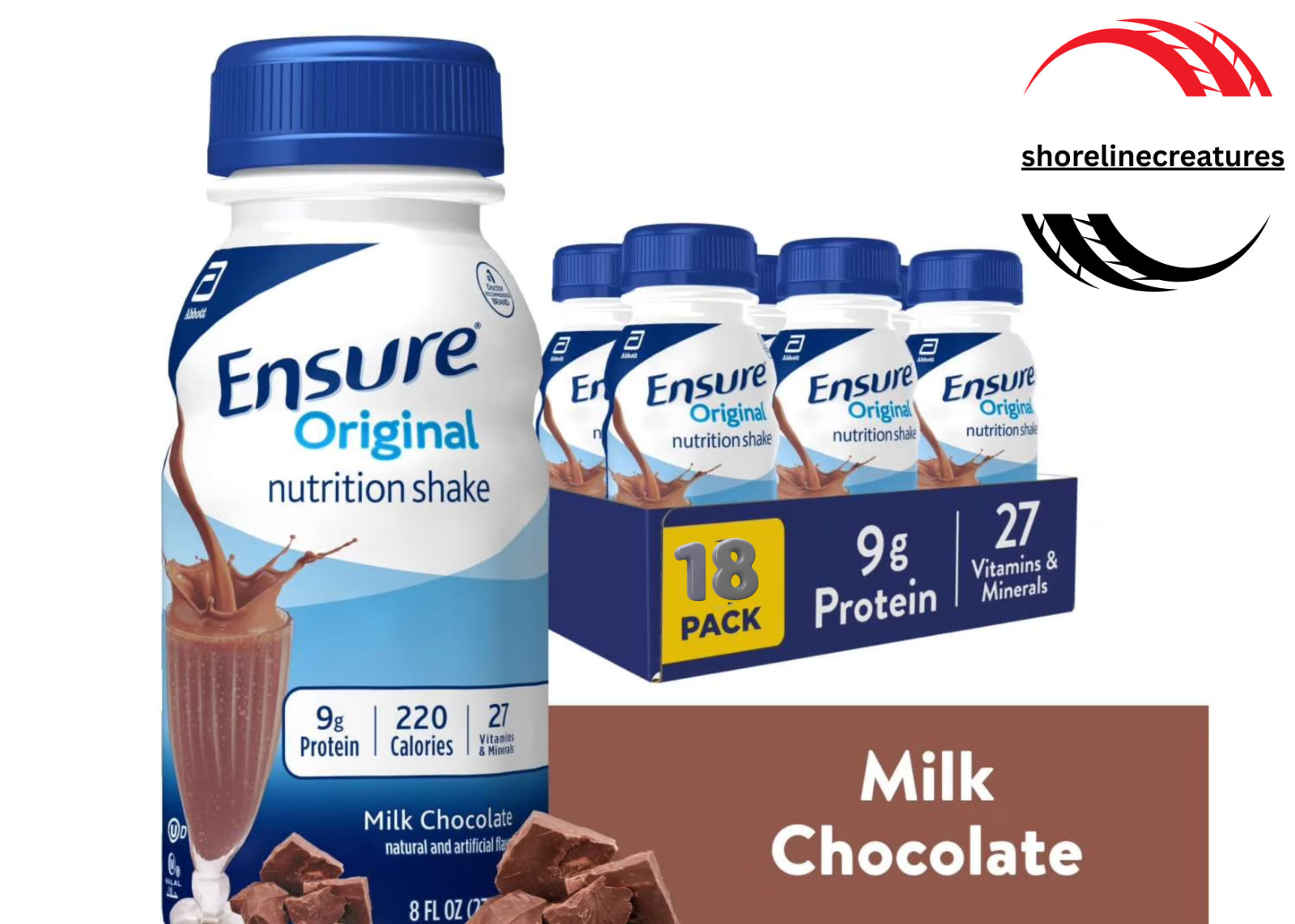 Ensure Original Nutrition Shake, 9g Protein, Milk Chocolate, 8 fl oz – 18 Pack