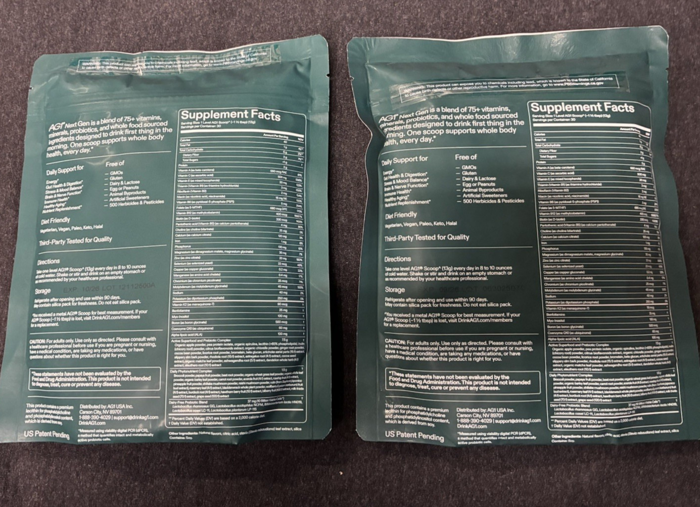 Lot Of 2 – AG1 Daily Foundational Nutrition 30-day Supply per Bag Exp 9 &10 /26