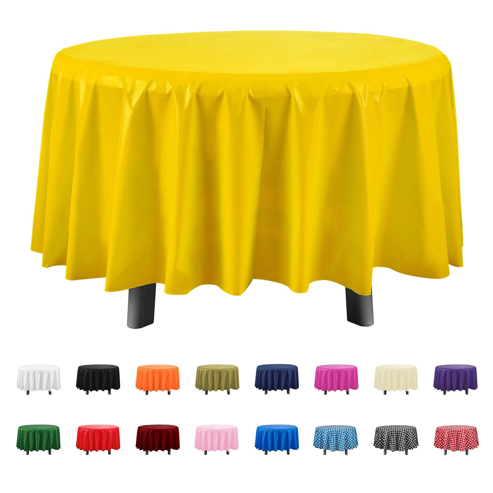Eleclassi Yellow 6 Pack Premium Round Disposable Plastic Tablecloth – 84 Inch…