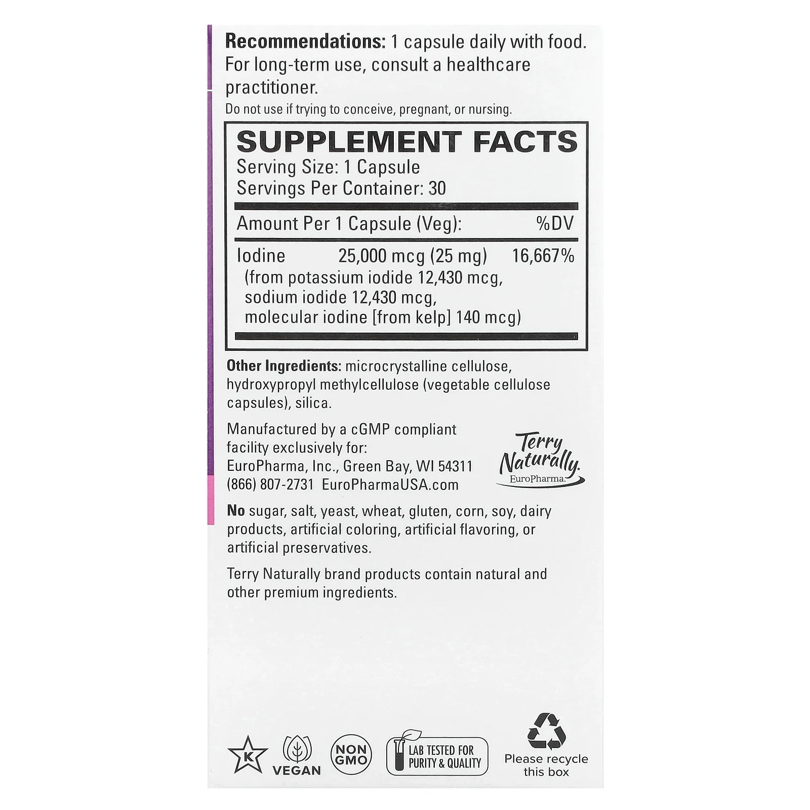 2 X Terry Naturally, Tri-Iodine�, 25 mg, 30 Capsules