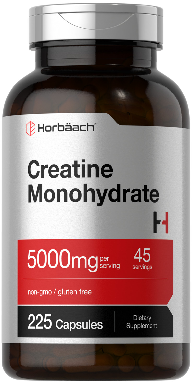 Creatine Monohydrate | 5g | 225 Capsules | Non-GMO, Gluten Free | by Horbaach
