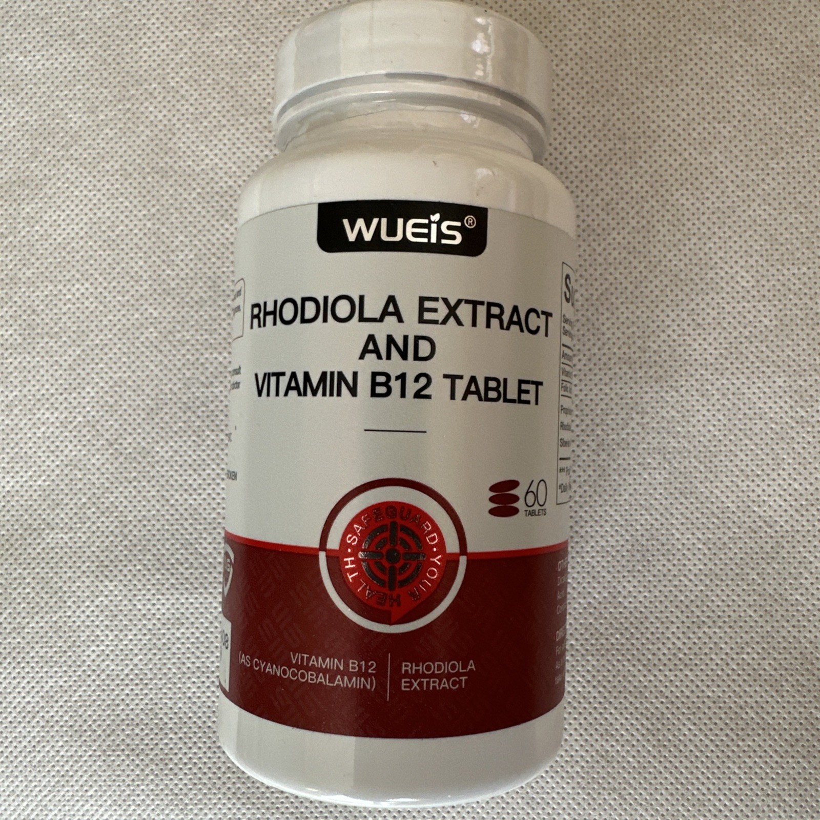 WUEIS Rhodiola Extract & Vitamin B12 + Folic Acid Tablets 60 Count Exp 12/2029