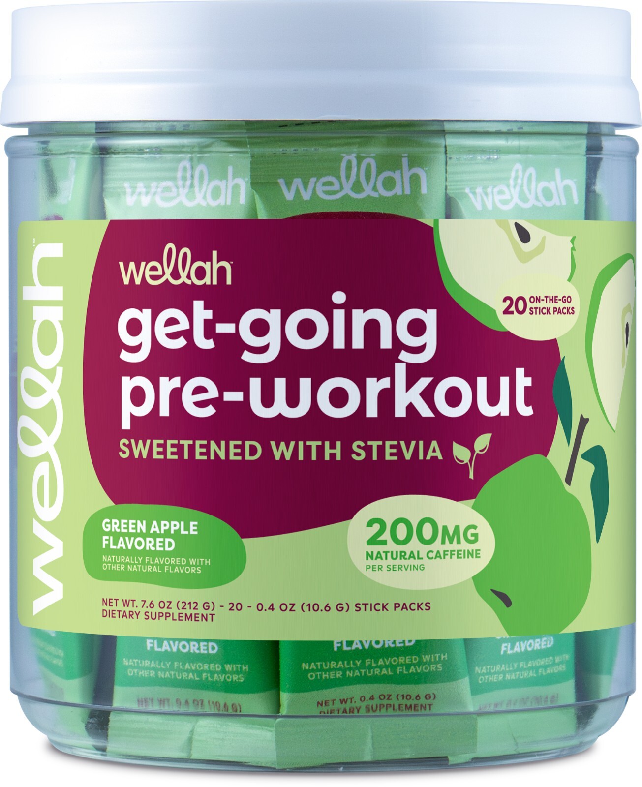 Wellah Get-Going Green Apple Flavored Pre-Workout Stickpacks (20 servings)