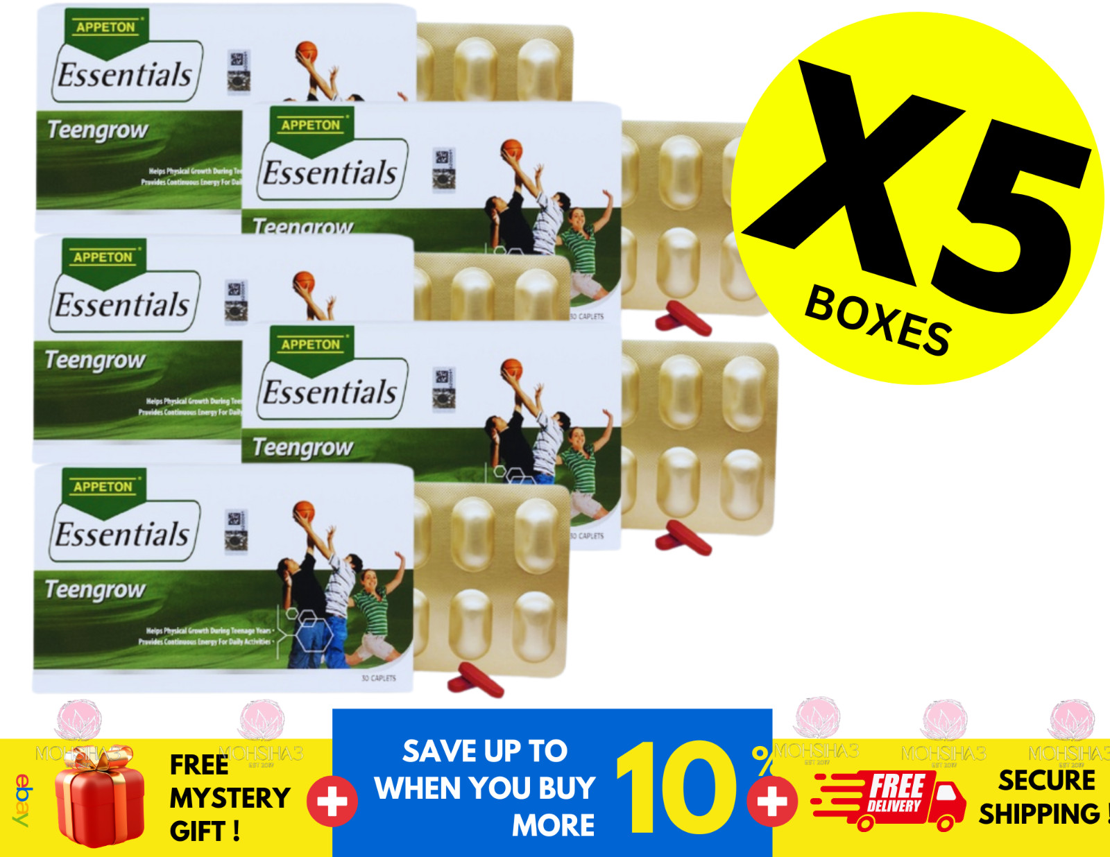 APPETON Essential Teengrow Increase Height & Growth Teenagers ( X 5 )