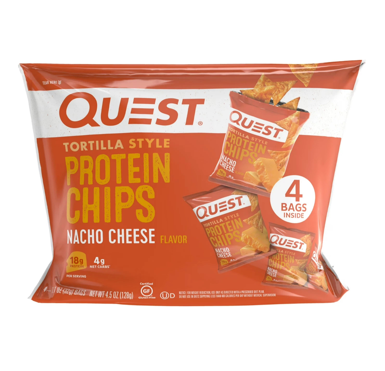Quest Tortilla Style Protein Chips, Nacho Cheese, Baked, 1.1oz, 4 Count