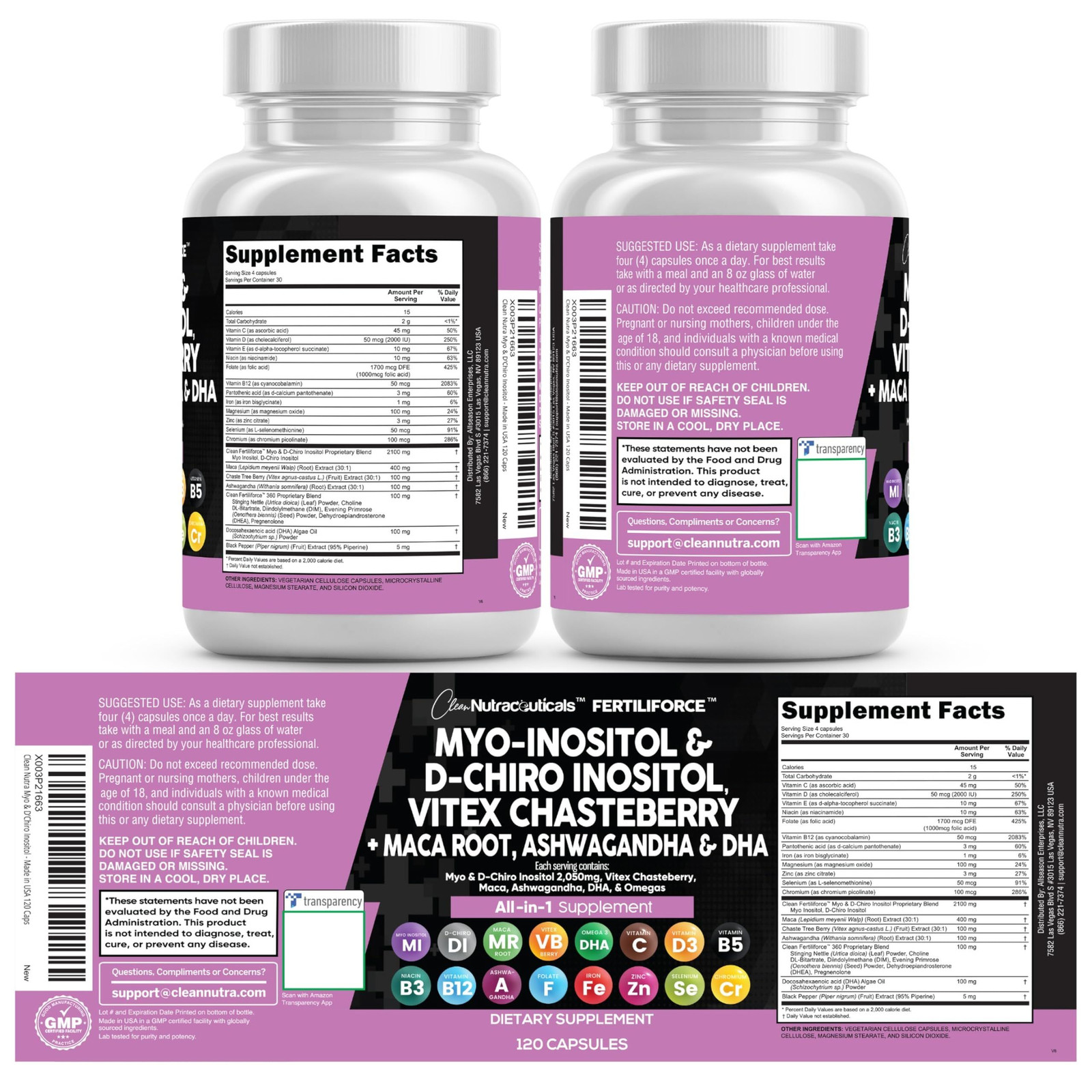 Clean Nutraceuticals Myo-Inositol & D-Chiro 120 Count (Pack of 1), Natural