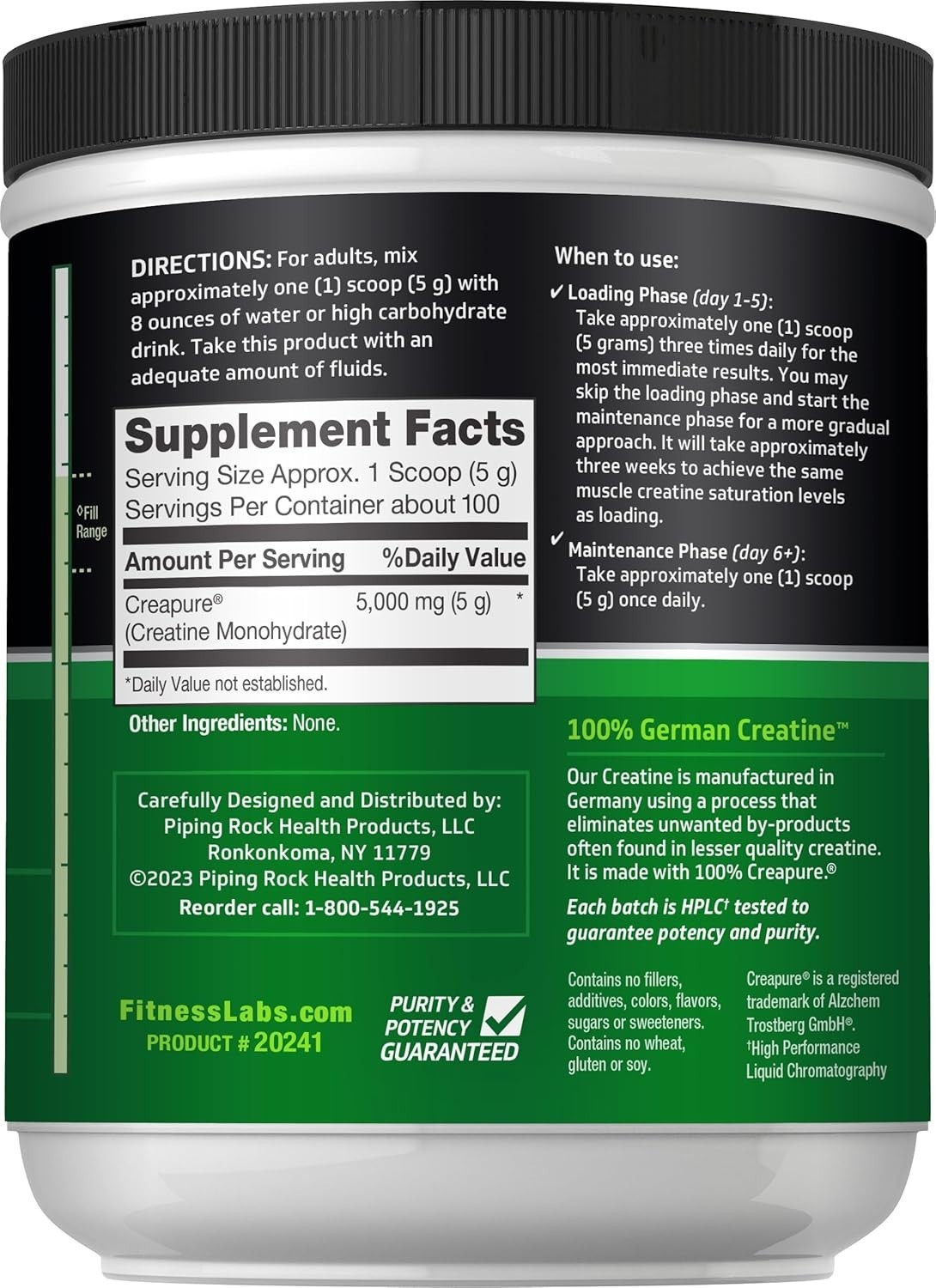 Fitness Labs German Creatine Monohydrate Powder 500 Grams Creapure 100 Serv…