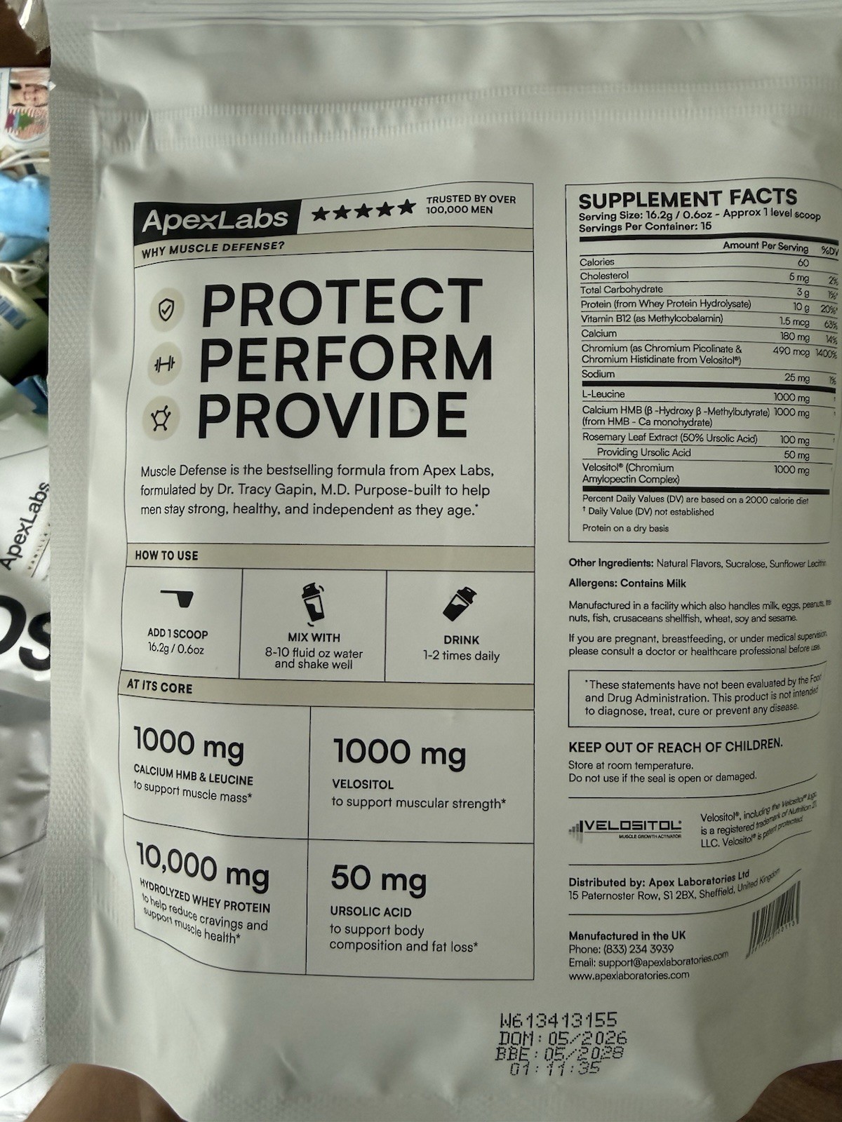 ApexLabs Muscle Defense Vanilla Hydrolyzed Protein Powder 15 Servings 8.57 oz