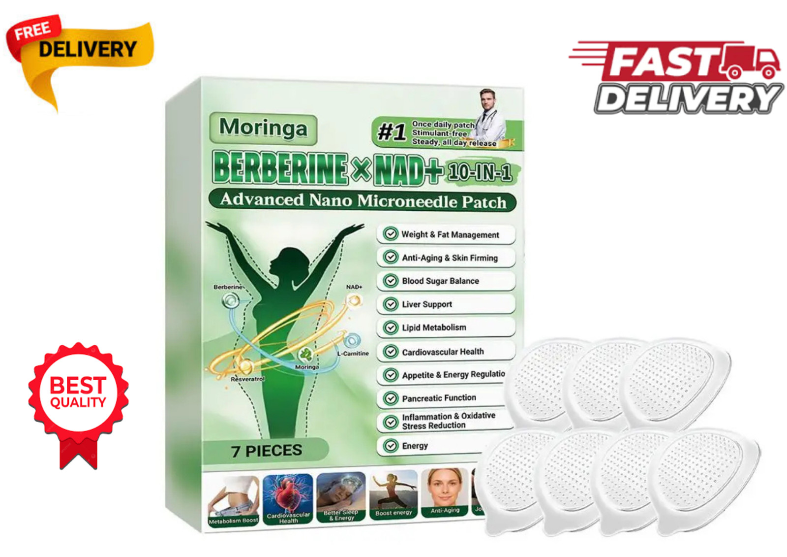 50% OFF Moringa Berberine x NAD+ 10-in-1 Advanced Nano Microneedle Patches New